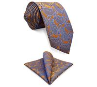 Shlax&Wing Géométrique Orange Bleu Homme Cravate Fashion Mariage Soie Longue