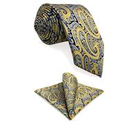 Shlax&Wing Homme Cravate Jaune Bleu Paisley Soie Nouveau Fashion Mariage