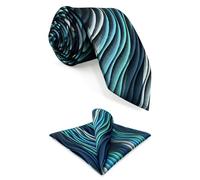 shlax&wing Homme Cravate Ripple Bleu Multicolore Soie Vert Longue 147cm 160cm Soie
