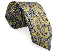 shlax&wing Hommes Cravate Jaune Bleu Paisley Soie Or Mariage