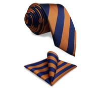 SHLAX&WING Nouveau Bleu Orange Rayures Homme Cravate Ensemble Costume d'affaire Longue Maigre