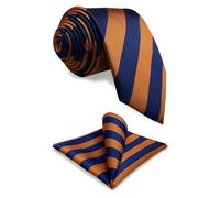SHLAX&WING Nouveau Bleu Orange Rayures Homme Cravate Ensemble Costume d'affaire Longue Maigre