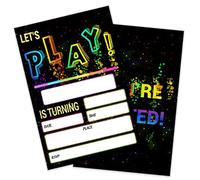 SHLINCO Glow Let's Play Invitations de fête d'anniversaire pour garçons, motif néon double face (20 cartes + enveloppes)