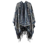 Shmily Girl Femme Cape Poncho Extra Large écharpe Châle Blanket Poncho Automne Hiver （Bleu A）