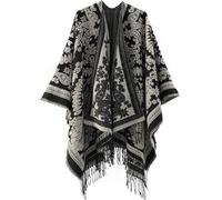 Shmily Girl Femme Cape Poncho Extra Large écharpe Châle Blanket Poncho Automne Hiver （Noir A）