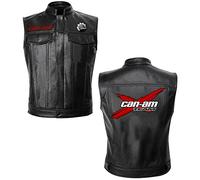 SHMIZZ Gilet SOA pour Hommes Gilet Can-am imprimé PU Motorcycle Biker Club avec Impression Gilet en Cuir Noir-B||XL