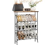 SHMSHNG Étagère à Chaussures étroite en métal avec 4 Niveaux, empilable, pour 12 à 16 Paires de Chaussures, pour entrée, Couloir, Salon, Chambre à Coucher