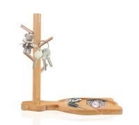 Shnmin Plateau à Clés en Bois pour Table D'Entrée, Plateau à Clés en Bois, Résine Plateau Chat Chanceux, 4 Crochets de Dérivation, Rangement pour Bagues, Téléphones Portables, Bracelets et Montres