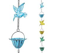 Shntig Chaîne de pluie en métal de 2,4 m en forme de colibri - Décoration extérieure pour jardin, terrasse, avant-toit, carillon décoratif