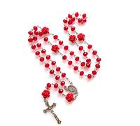 Shntig Chapelet en perles de Rose fait à la main, collier catholique pour femmes et filles, bijoux pendentif Crucifix de jésus, colliers de prière religieux, collier en Rose