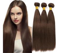 Shoaiye Extensions de cheveux humains raides 8A sans colle - 3 trames - #4 - Marron chocolat - Double trame - 100 % non traités - Total de 300 g - 71,1 cm, 76,2 cm, 81,3 cm
