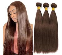 Shoaiye Extensions de cheveux humains raides 8A sans colle - 3 trames - #4 - Marron chocolat - Double trame - 100 % non traités - Total de 300 g - 76,2 cm, 81,3 cm - 86,4 cm