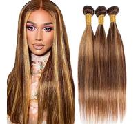 Shoaiye Human Hair Bundles Straight Tissage Naturel Cheveux Humain Unprocessed Remy en lot Meches Weave Extensions Double Weft Color Highlight Blonde 26 28 30 Pouces
