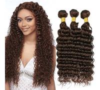 Shoaiye Lot de 3 trames de cheveux humains brésiliens vierges Remy non traités - Brun chocolat - Tissage ondulé profond - 300 g - 45,7 cm, 50,8 cm, 55,9 cm