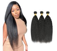 Shoaiye Yaki Extensions de cheveux humains raides #1B Noir naturel 3 trames 8A sans colle Double trame 100 % cheveux humains non traités Total 300 g pour femme 76,2 cm, 81,3 cm, 86,4 cm