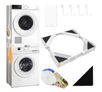 Shocanm Kit de Superposition Universel, Kit de Superposition Lave Linge Seche Linge avec Sangle à Cliquet, Kit D’empilage pour Machine a Laver, Sèche-Linge, Cadre Réglable 44.5-70cm