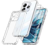 Shockproof Case Compatible With Xiaomi Redmi Note 14 5g (Not For 4g) And 2 Piece Tempered Glass Screen Protector, Thin Soft Tpu Bumper Reinforced Corners Cover, Transparent