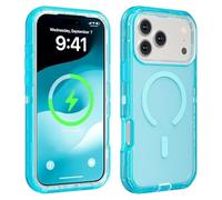Shockproof Clear Magnetic Phone Case for iPhone 17 16 15 14 13 Pro Max, Strong Magnetic Lock, Anti-Yellowing & 360° Protection (Blue,16)
