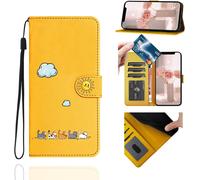 Shockproof Leather Wallet Case For Samsung Galaxy A52 4g/A52 5g/A52s (6.5 Inches), Cat Magnetic Case With Card Holder And Stand Function \ Yellow