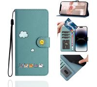 Shockproof Leather Wallet Case For Samsung Galaxy A52 4g/A52 5g/A52s (6.5 Inches), Cat Magnetic Case With Card Holder And Stand Function \ Green