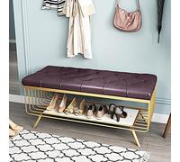 Shoe Nizer Banc d'entrée moderne en marbre et métal avec coussin en cuir PU Rangement de chaussures élégant pour chambre à coucher et véranda Marron 80 x