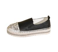 Shoes de Marche athlétiques Femmes Sandales Compensées pour Femmes sans Bride Panneau en Cuir Solide pour Dames, avec décoration en Strass, Semelle épaisse, Shoes décontractées(Black, 41)