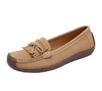 Shoes de Marche athlétiques Femmes Sandales Habillées Dorées pour Femmes Talons Hauts Mocassins Classiques en Daim de Vache pour, Shoes Bateau décontractées avec nœud, Plates(Khaki, 40)