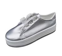 Shoes de Marche athlétiques Femmes Women's Casual Shoes | Cuir Casual Platform Solid Women's Strap Color Fashion Round Toe décontractées pour Femmes | Couleur(Silver, 37)