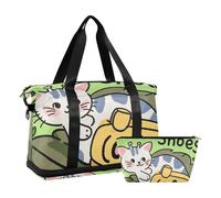 Shoes Off Sac de voyage avec bandoulière réglable Motif chat gris, chaussures off dessin animé mignon drôle chat gris, 1 size