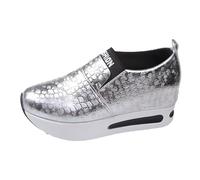 Shoes Orthopédique Femme Confortable Shoes à Enfiler décontractées pour Femmes avec Semelle épaisse en Cuir pressé pour Un Style Urbain Confortable et Tendance (Silver, 39)
