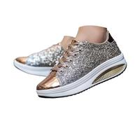 Shoes Orthopédique Femme Confortable Shoes Décontractées Femme à Lacets avec Éclats Élégants Confortables Tempérament Moderne pour Toutes Vos Sorties (Gold, 36)