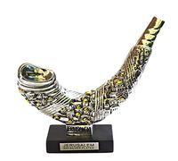 Shofar Shofar en argent antique avec motif décoratif Jérusalem en argent 925 17,5 cm de long