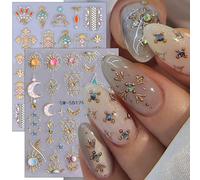 SHOFUL Autocollants pour ongles, 2 feuilles de style bohème, gaufrage 5D, étoile, autocollants pour nail art, autocollants pour ongles auto-adhésifs, motifs d'ongles bohèmes, décoration d'ongles en