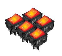 SHOKHI 5PCS 30A 250V Heavy Duty Compatible avec KCD4 Interrupteur à Bascule on Off Compatible avec DPST 4 Broches avec Interrupteur à Bascule 220V éclairé Rouge T125