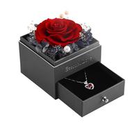 SHOKUTO Cadeau Anniversaire Femme-2 Vraie Rose Éternelle avec Collier, Cadeaux de Rose Éternelle pour sa Femme, Maman, Grand-Mère, Amie, pour l'anniversaire Saint Valentin Noël Fête des Mères Cadeau