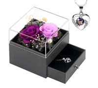 SHOKUTO Cadeau Femme-2 Vraie Rose éternelle avec Collier, Anniversaire Saint Valentin Noël Fête des Mères Cadeaux pour sa Femme Maman Grand-Mère Amie