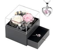 SHOKUTO Cadeau Femme-2 Vraie Rose éternelle avec Collier, Anniversaire Saint Valentin Noël Fête des Mères Cadeaux pour sa Femme Maman Grand-Mère Amie