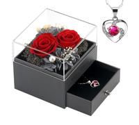 SHOKUTO Cadeau Femme-2 Vraie Rose éternelle avec Collier, Anniversaire Saint Valentin Noël Fête des Mères Cadeaux pour sa Femme Maman Grand-Mère Amie