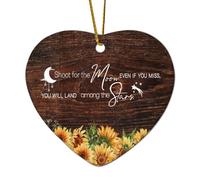 Shoot for The Moon Even IF You Miss You Will Land Among The Stars Décoration de Noël en céramique avec citations en forme de cœur pour sapin de Noël, pendentif amusant, boule de vacances, souvenir du