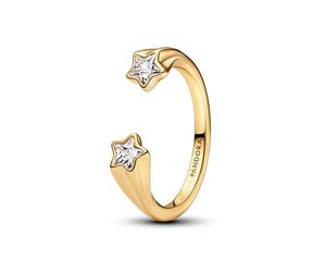 Shooting Star 14k Gold-Plated Open Ring with Clear Cubic Zirconia