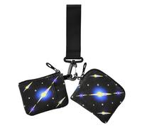 Shooting Stars Lot de 2 portefeuilles pour femme Motif dessin animé Ciel noir Petit sac à main détachable avec dragonne pour le travail, Ciel noir dessin animé étoiles filantes, Moderne