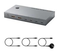 SHOOYIO Commutateur KVM USB C 4K 60 Hz partage 2 moniteurs entre 2 ordinateurs portables avec charge 80 W transfert de données 5 Gbit/s pour ordinateurs portables Commutateur KVM USB C Double moniteur