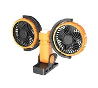 SHOOYIO Ventilateur de refroidissement portable à double tête avec lumière USB rechargeable 4000 mAh pour chambre à coucher, maison, camping, double tête avec moteur léger et silencieux sans balais