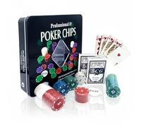 Shop SoftAir Lot de 100 jetons de poker professionnel, boîte en métal, 2 bouquets de cartes, 20 x 20 x 5,5 cm, pour adultes