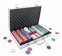 Shop SoftAir Mallette Poker Texas Hold'em et Blackjack - Lot de 100/200/300 Fiches avec 2 Bouquets de cartes, 5 Écrous et Dealer - Couleur Argent (300 Fiches 38x21x6,5 cm)