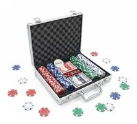 Shop SoftAir Mallette Poker Texas Hold'em et Blackjack - Lot de 100/200/300 Fiches avec 2 Bouquets de cartes, 5 Écrous et Dealer - Couleur Argent (200 Fiches 29,5 x 21 x 6,5 cm)