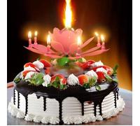 SHOP-STORY - Bougie d’Anniversaire Magique Fleur Musicale Tournante pour Décoration de Gâteau - Rose