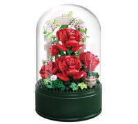 SHOP-STORY Bouquet de Roses à Construire sous Cloche avec Musique - 574 Briques, Mélodie Intégrée, Jeu de Construction Décoratif