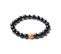 SHOP-STORY - Bracelet en Perles Naturelles Onyx Noir et Une Perle Pailletée - Bijou pour Homme et Femme