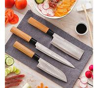 SHOP-STORY - Damas : Ensemble de 3 Couteaux de Cuisine Japonais, Manches en Bois, Lames en Acier Inoxydable et Housse de Protection Fournie